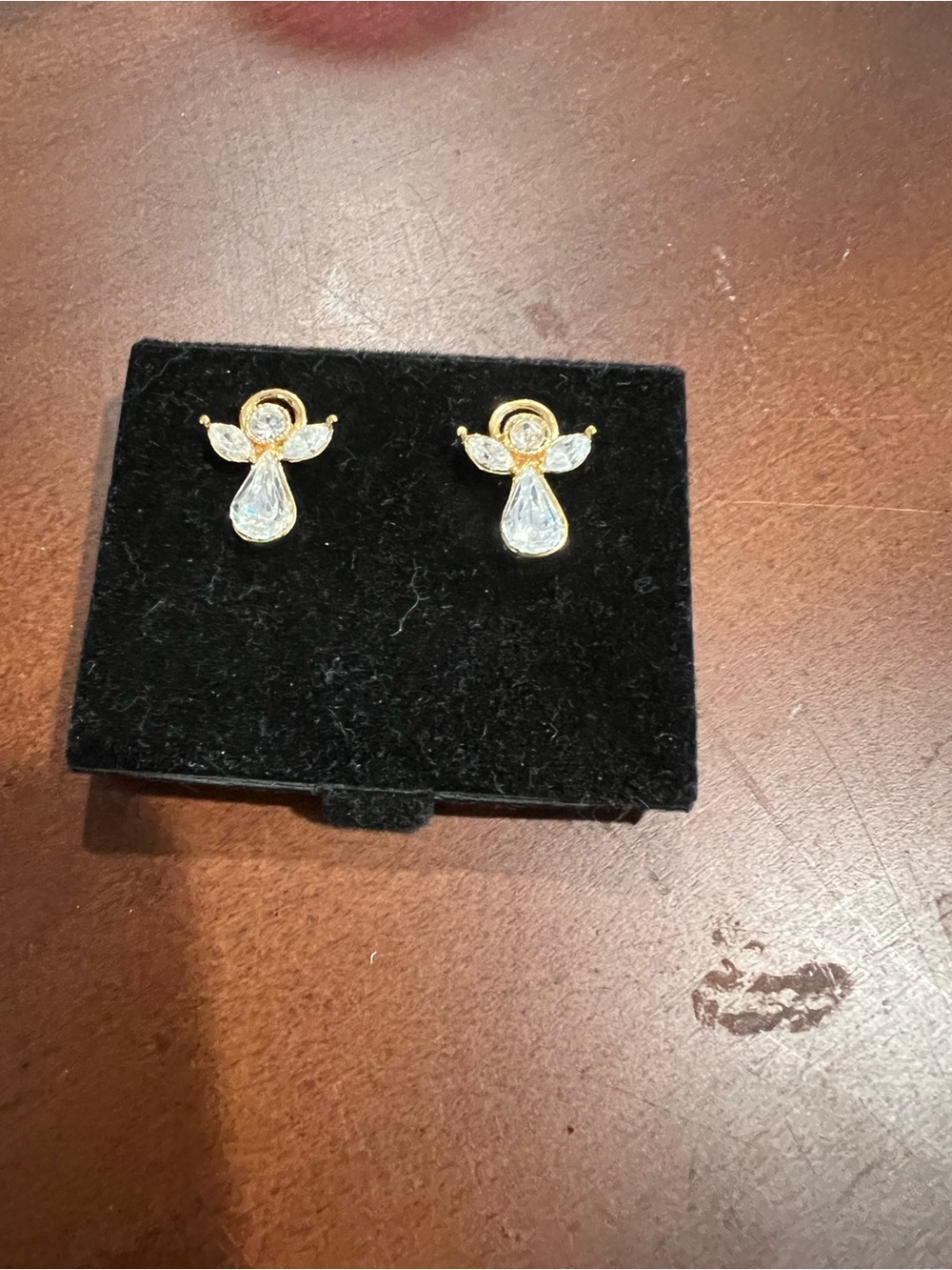 Gold and Clear Crystal Angel Stud Earrings - Women Jewelry